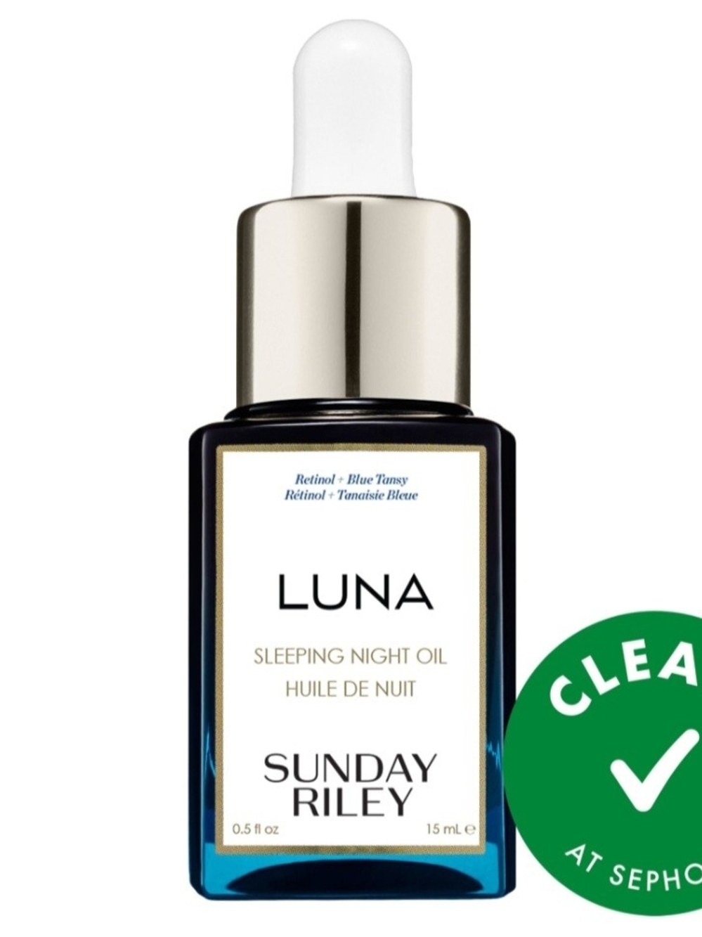 Sunday Riley Luna Sleeping Night Oil - Blue and Gold Dropper Bottle
